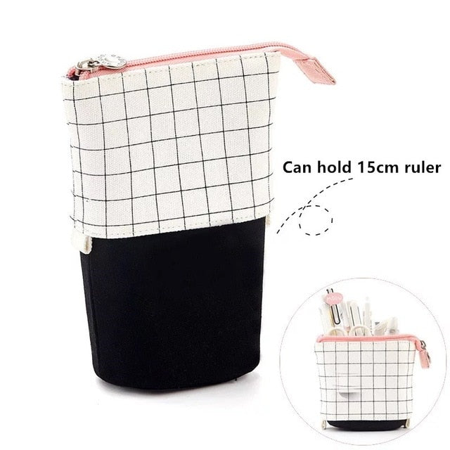 Creative Retractable canvas pencil case Kawaii cat school Pencil cases big stationery bag cute pen holder gifts for kids pen bag