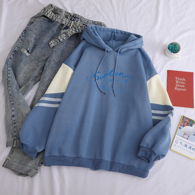 Kpop Seventeen  O neck Sweatshirt for Fans Fashion Fleece Patchwork Women Pullover Tops