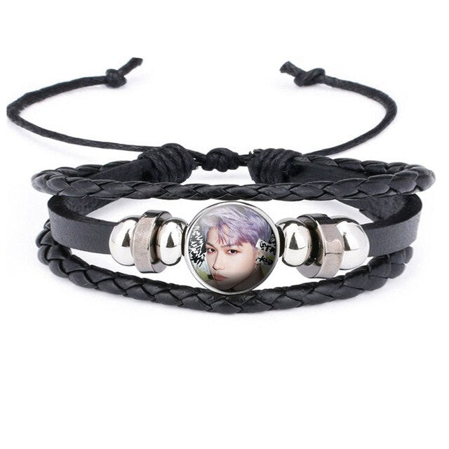 1 Pcs Kpop Stray Kids New Album GO Sheng CHANG BIN HYUN JIN FELIX LEE KNOW Hand-woven Leather Bracelet Around Accessories