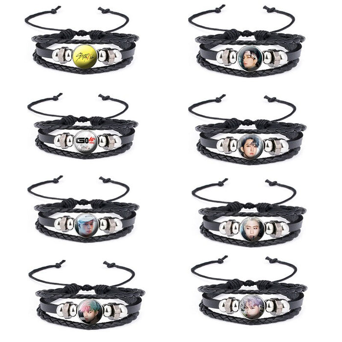 1 Pcs Kpop Stray Kids New Album GO Sheng CHANG BIN HYUN JIN FELIX LEE KNOW Hand-woven Leather Bracelet Around Accessories