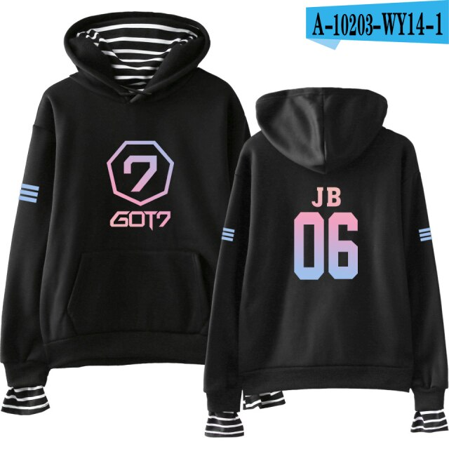 Kpop GOT7 Custom Fake Two Piece Hoodies Men Women Long Sleeve Hooded Sweatshirt Streetwear Clothes