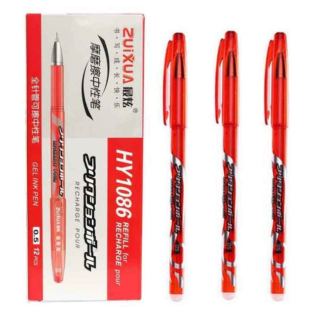 12Pcs/set  Erasable Gel Pen Blue black red ink 0.5/0.38mm Kawaii Pens Refill Rods for School Office pen Stationery