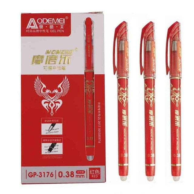 12Pcs/set  Erasable Gel Pen Blue black red ink 0.5/0.38mm Kawaii Pens Refill Rods for School Office pen Stationery