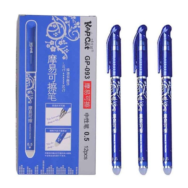 12Pcs/set  Erasable Gel Pen Blue black red ink 0.5/0.38mm Kawaii Pens Refill Rods for School Office pen Stationery