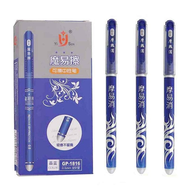 12Pcs/set  Erasable Gel Pen Blue black red ink 0.5/0.38mm Kawaii Pens Refill Rods for School Office pen Stationery