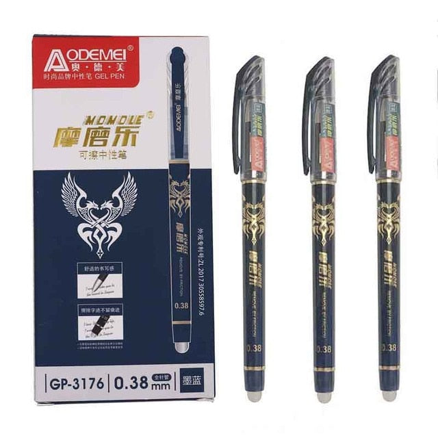 12Pcs/set  Erasable Gel Pen Blue black red ink 0.5/0.38mm Kawaii Pens Refill Rods for School Office pen Stationery