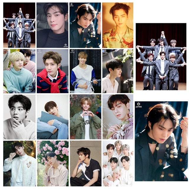 16 Pcs/ Set Kpop ASTRO Members Photo Card New Mini Album BLUE FLAME Cha Eun Woo Moo Bin Che Yinyou HD Photocard Sticker
