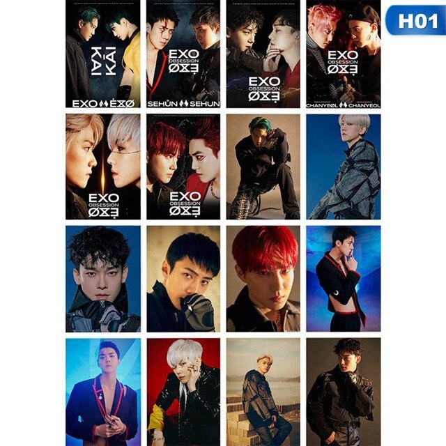 16Pcs/Set KPOP EXO 6th Album OBSESSION Photo Card Lomo Card  Poster Photocard Photo Card Fans Gift Collection Stationery Set