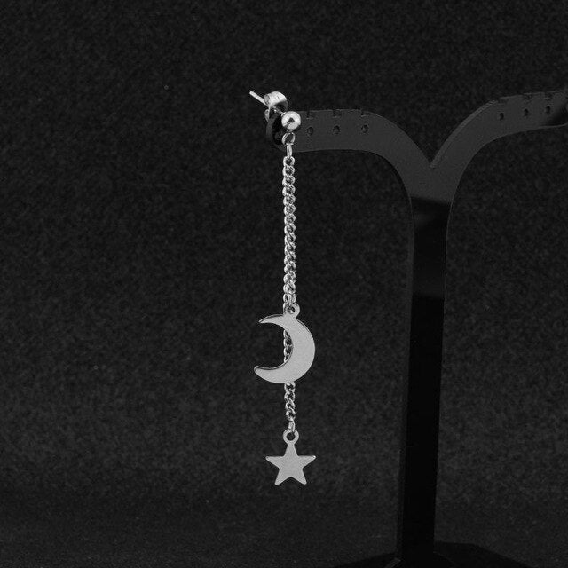 1pc Kpop GOT7 Kim YuGyeom Same Style Earring Stainless Steel Star Moon Pendant Tassel Earrings Men Jewelry Never Fade