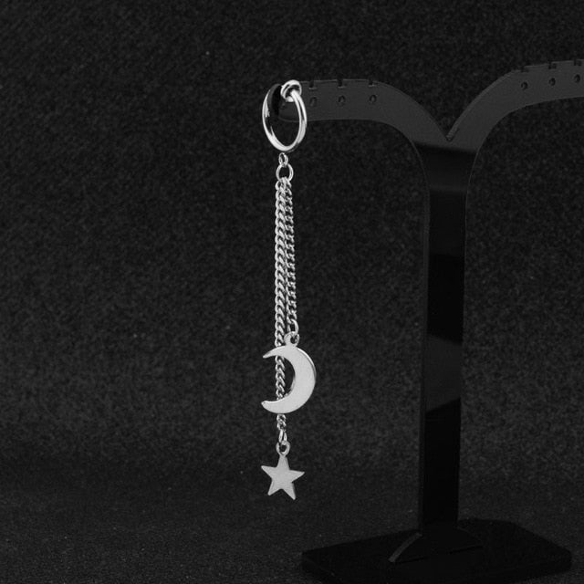1pc Kpop GOT7 Kim YuGyeom Same Style Earring Stainless Steel Star Moon Pendant Tassel Earrings Men Jewelry Never Fade