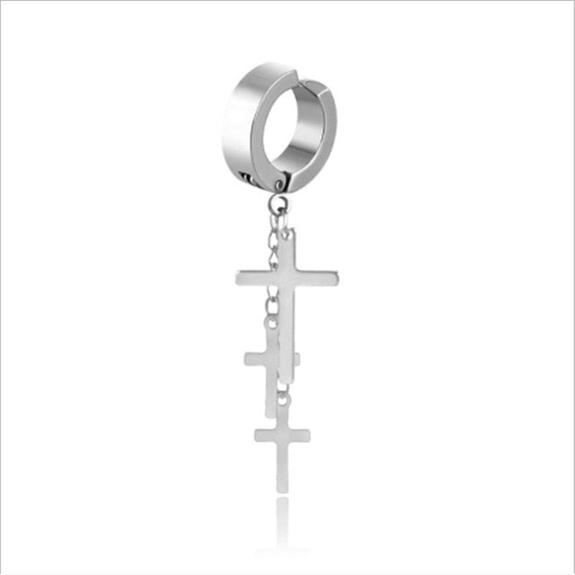 1pc Kpop Stray Kids Cross Earring Stainless Steel Chain Tassel Punk Earrings Men Jewelry Never Fade