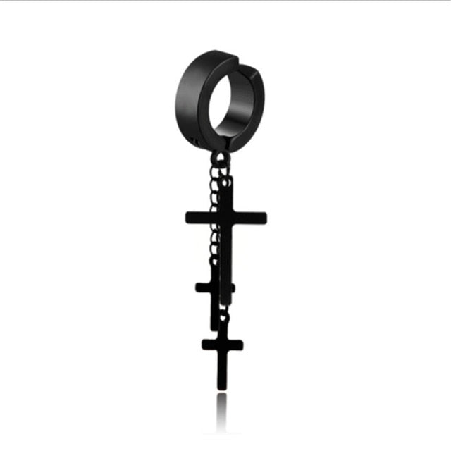1pc Kpop Stray Kids Cross Earring Stainless Steel Chain Tassel Punk Earrings Men Jewelry Never Fade