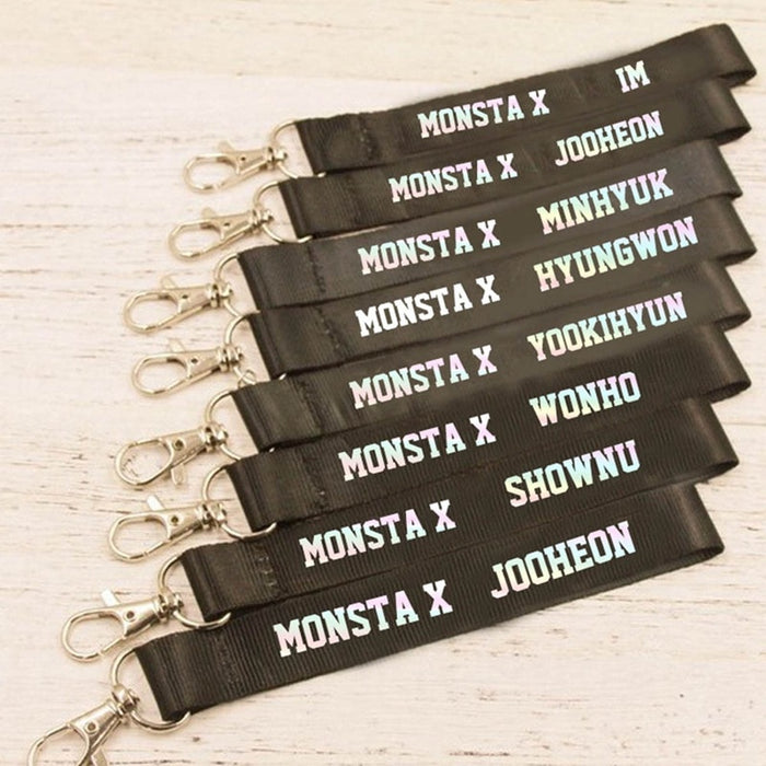 1pc MONSTA X Mobile Phone Strap Laser Keyring Beautiful Cellphone Strap Fashion Letter Print Keychain