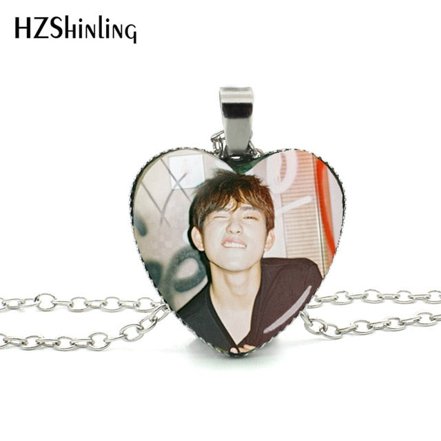 2018 New Got7 Heart Shaped Necklace Pendant Korea Kpop Fashion Murano Shaped Glass Heart Necklace