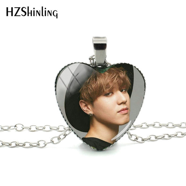 2018 New Got7 Heart Shaped Necklace Pendant Korea Kpop Fashion Murano Shaped Glass Heart Necklace