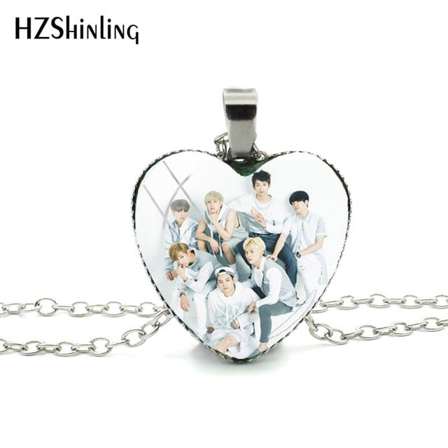 2018 New Got7 Heart Shaped Necklace Pendant Korea Kpop Fashion Murano Shaped Glass Heart Necklace
