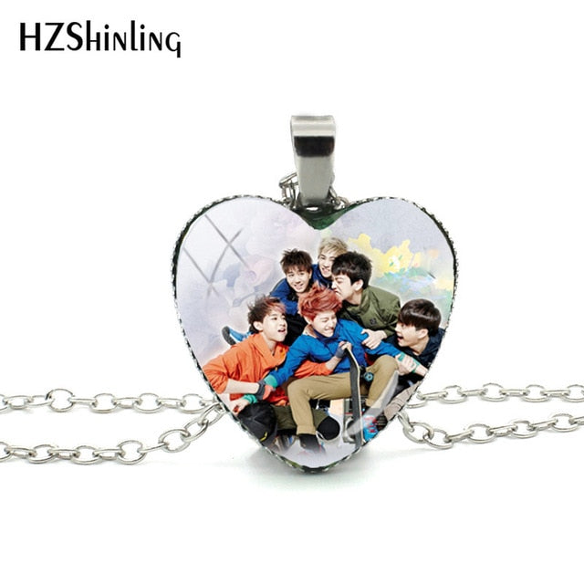2018 New Got7 Heart Shaped Necklace Pendant Korea Kpop Fashion Murano Shaped Glass Heart Necklace