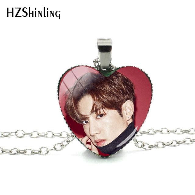 2018 New Got7 Heart Shaped Necklace Pendant Korea Kpop Fashion Murano Shaped Glass Heart Necklace