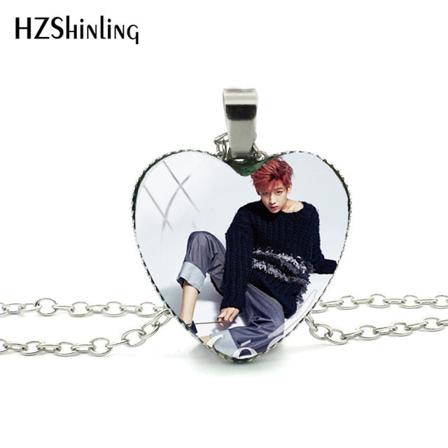 2018 New Got7 Heart Shaped Necklace Pendant Korea Kpop Fashion Murano Shaped Glass Heart Necklace