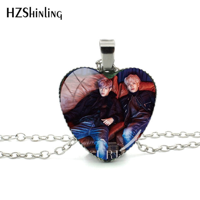 2018 New Got7 Heart Shaped Necklace Pendant Korea Kpop Fashion Murano Shaped Glass Heart Necklace
