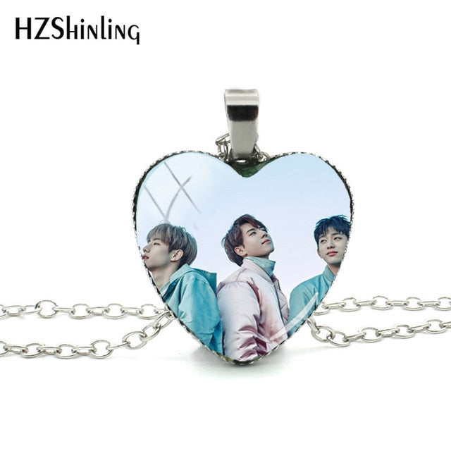2018 New Got7 Heart Shaped Necklace Pendant Korea Kpop Fashion Murano Shaped Glass Heart Necklace