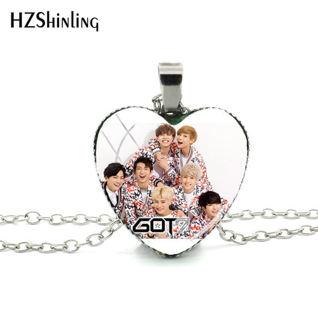 2018 New Got7 Heart Shaped Necklace Pendant Korea Kpop Fashion Murano Shaped Glass Heart Necklace