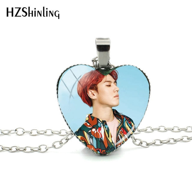 2018 New Got7 Heart Shaped Necklace Pendant Korea Kpop Fashion Murano Shaped Glass Heart Necklace