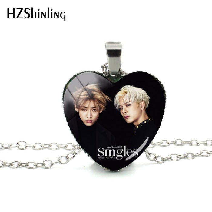 2018 New Got7 Heart Shaped Necklace Pendant Korea Kpop Fashion Murano Shaped Glass Heart Necklace