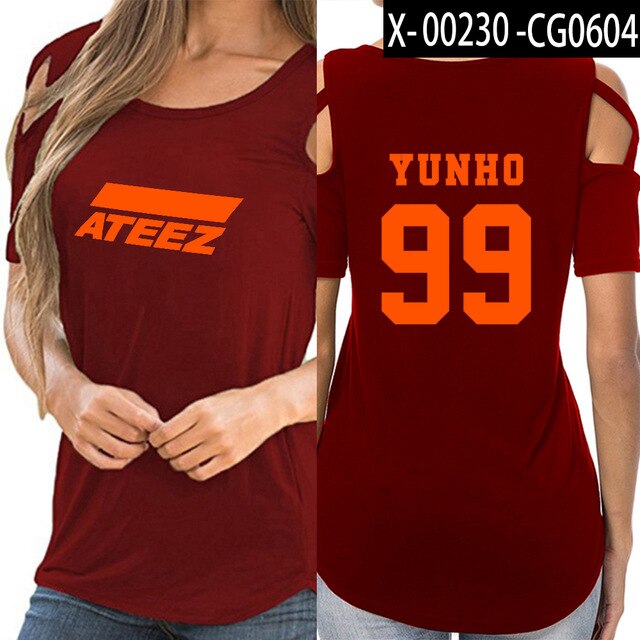 ATEEZ t shirts women Hip-hop shoulder-off sexy ATEEZ women Street Korean wear - Kpopshop