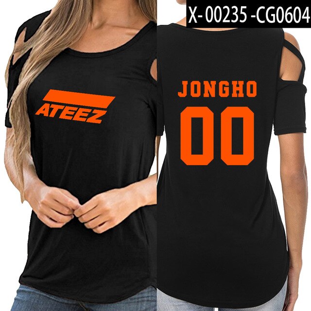 ATEEZ t shirts women Hip-hop shoulder-off sexy ATEEZ women Street Korean wear - Kpopshop