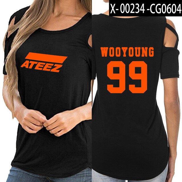 ATEEZ t shirts women Hip-hop shoulder-off sexy ATEEZ women Street Korean wear - Kpopshop