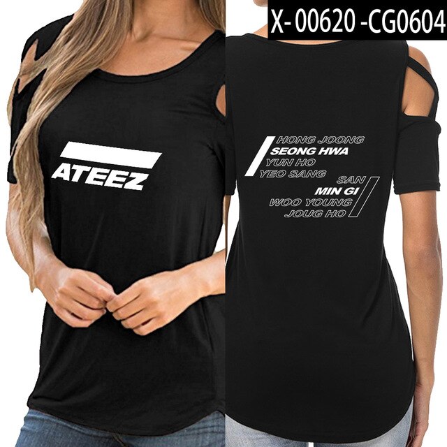 ATEEZ t shirts women Hip-hop shoulder-off sexy ATEEZ women Street Korean wear - Kpopshop