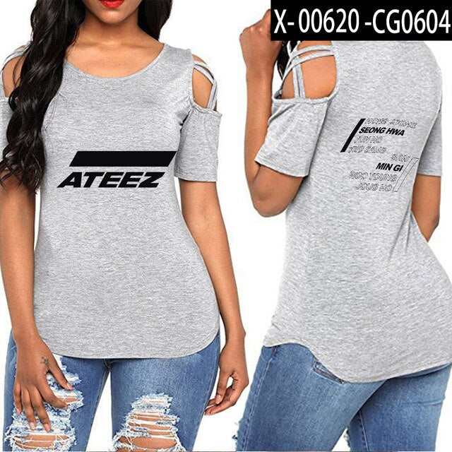 ATEEZ women Hip-hop shoulder-off sexy ATEEZ women Korean wear - Kpopshop