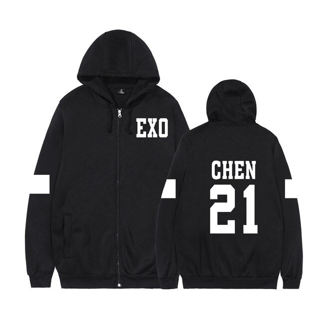 2021 KPOP Exo hoodie sweatshirt new style clothes Zip-up hoodies women casual sweatshirt TAO CHEN SUHO SEHUN XIUMIN