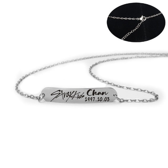 2019 New kpop Stray Kids Name Birthday Steel Stainless Steel Strip Lettering Bracelet Necklace simple korean style fashion kpop