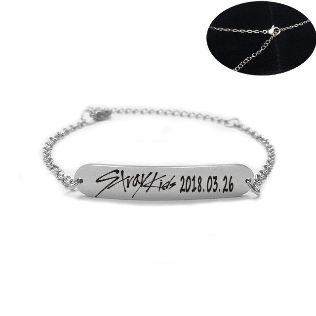2019 New kpop Stray Kids Name Birthday Steel Stainless Steel Strip Lettering Bracelet Necklace simple korean style fashion kpop