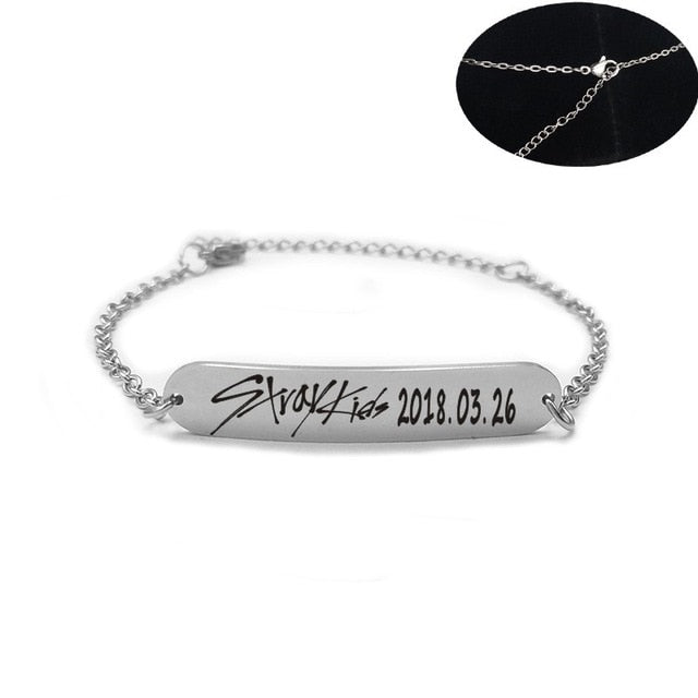 2019 New kpop Stray Kids Name Birthday Steel Stainless Steel Strip Lettering Bracelet Necklace simple korean style fashion kpop - Kpopshop