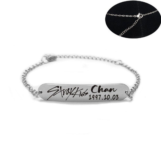 2019 New kpop Stray Kids Name Birthday Steel Stainless Steel Strip Lettering Bracelet Necklace simple korean style fashion kpop - Kpopshop