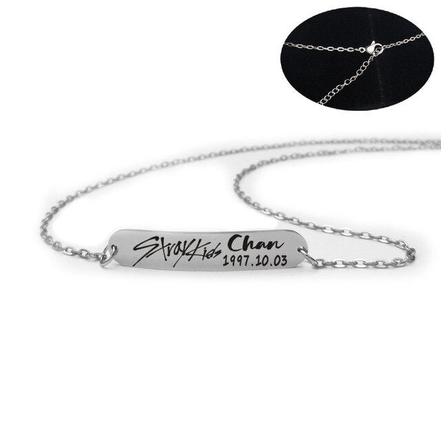 2019 New kpop Stray Kids Name Birthday Steel Stainless Steel Strip Lettering Bracelet Necklace simple korean style fashion kpop - Kpopshop