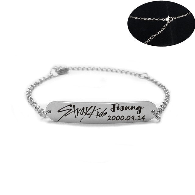 2019 New kpop Stray Kids Name Birthday Steel Stainless Steel Strip Lettering Bracelet Necklace simple korean style fashion kpop