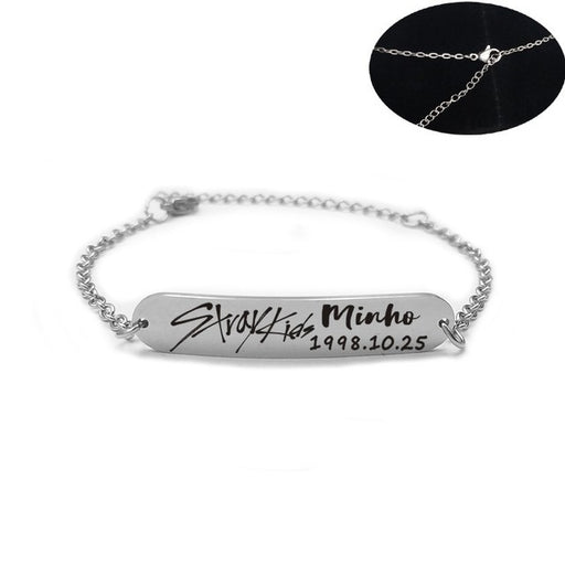 2019 New kpop Stray Kids Name Birthday Steel Stainless Steel Strip Lettering Bracelet Necklace simple korean style fashion kpop - Kpopshop
