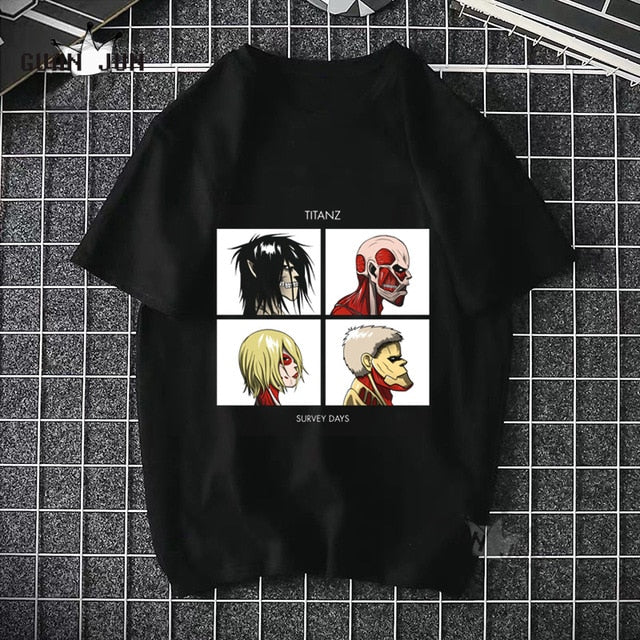 2020 Anime Attack On Titan T Shirts Tees Shirt Tops Design Cotton Black Short-Sleeved Aesthetic Japanese Anime T Shirt
