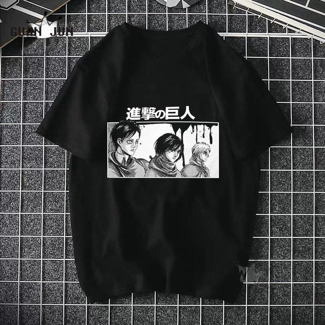 2020 Anime Attack On Titan T Shirts Tees Shirt Tops Design Cotton Black Short-Sleeved Aesthetic Japanese Anime T Shirt