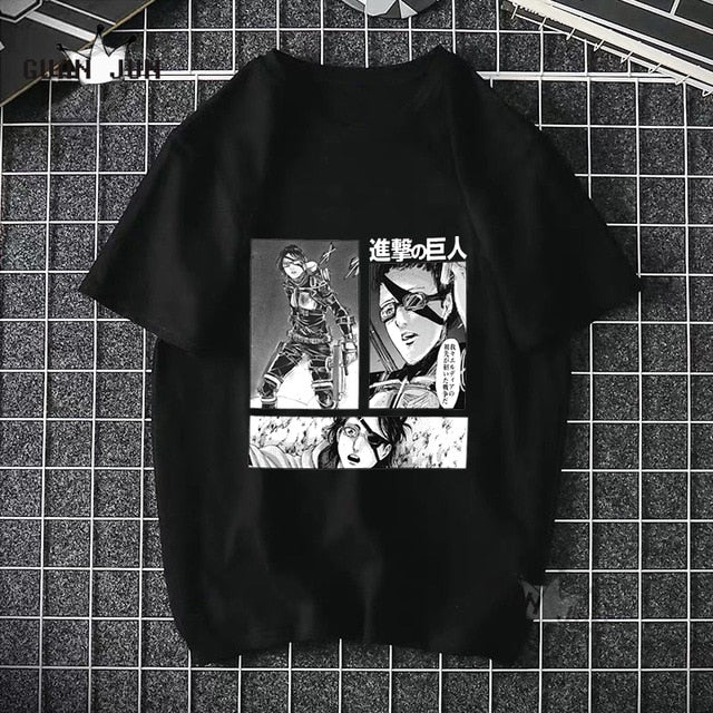 2020 Anime Attack On Titan T Shirts Tees Shirt Tops Design Cotton Black Short-Sleeved Aesthetic Japanese Anime T Shirt