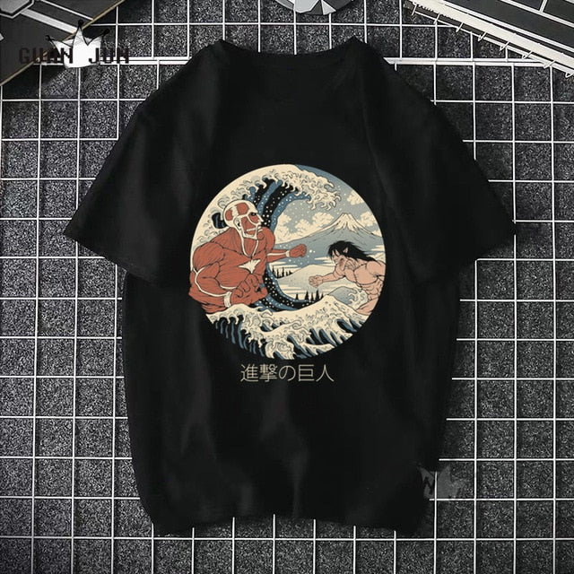 2020 Anime Attack On Titan T Shirts Tees Shirt Tops Design Cotton Black Short-Sleeved Aesthetic Japanese Anime T Shirt