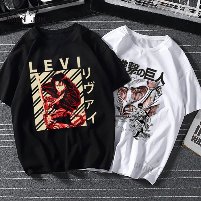 2020 Anime Attack On Titan T Shirts Tees Shirt Tops Design Cotton Black Short-Sleeved Aesthetic Japanese Anime T Shirt