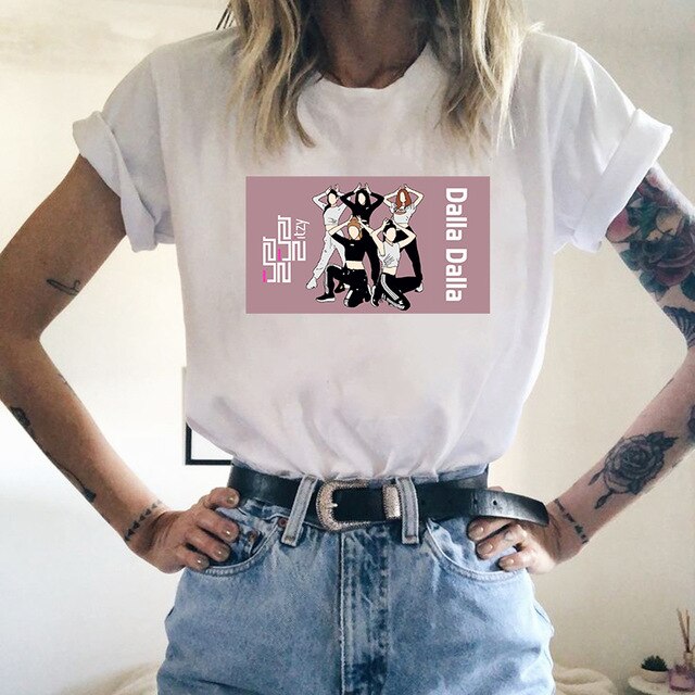 2020 Kpop ITZY WANNABE Print T Shirt Korean Clothes Graphic Tees Women 90s Summer Short Sleeve Tee Tops Female Ulzzang White Top