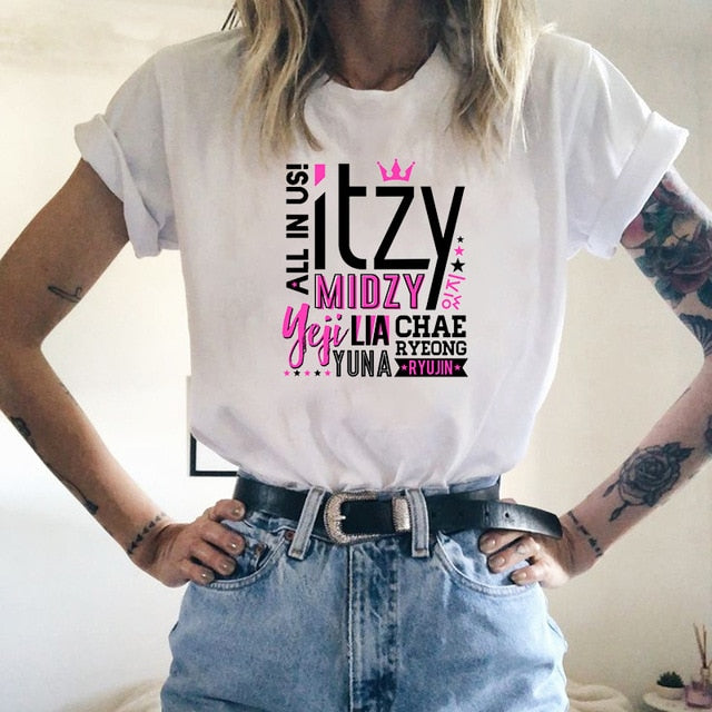 2020 Kpop ITZY WANNABE Print T Shirt Korean Clothes Graphic Tees Women 90s Summer Short Sleeve Tee Tops Female Ulzzang White Top