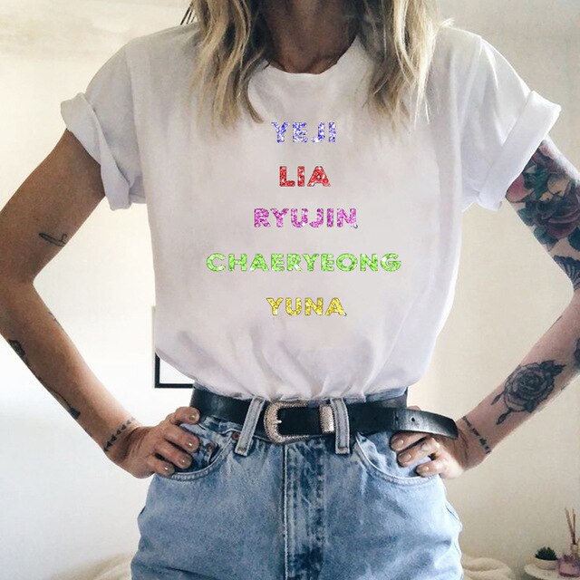 2020 Kpop ITZY WANNABE Print T Shirt Korean Clothes Graphic Tees Women 90s Summer Short Sleeve Tee Tops Female Ulzzang White Top