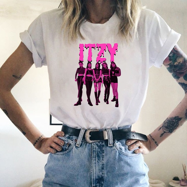 2020 Kpop ITZY WANNABE Print T Shirt Korean Clothes Graphic Tees Women 90s Summer Short Sleeve Tee Tops Female Ulzzang White Top